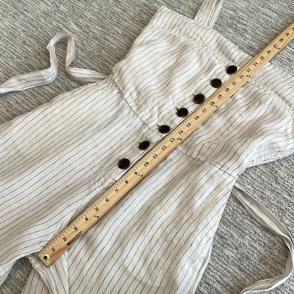 Mango 100% Linen Sleeveless Striped Button Front Wide Leg Jumpsuit Size Large